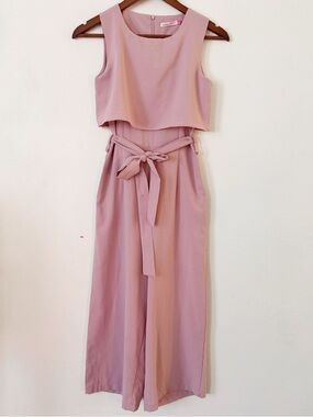 Sugar & Spice Mauve Sleeveless Jumpsuit with Waist Tie cropped large runs small